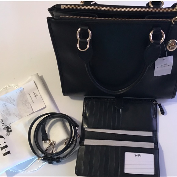 Coach Black Leather Satchel Shoulder Bag & Wallet - Picture 8 of 8